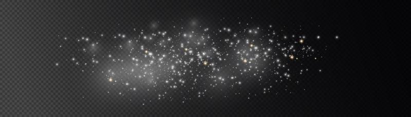 Vector white glitter particles background effect for luxury greeting rich card. White sparks glitter special light effect. Sparkling texture. Stardust sparks in an explosion on a black background.