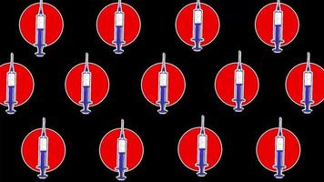 A syringe with coronavirus vaccine in a white pattern with a minimal art background. video