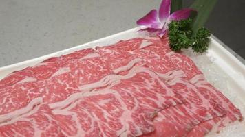 raw wagyu beef sliced ready to make hotpot shabu video