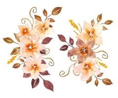 Set of flower arrangements in warm colors, watercolor vector