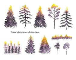 Set of abstract watercolor trees vector