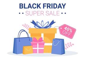 Black Friday Give Big Discount Sale For All Products with Gift Box or Marketing Price Tag in Template Hand Drawn Cartoon Flat Illustration vector