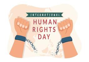 Human Rights Day Template Hand Drawn Flat Cartoon Illustration with Hands Raised Breaking Chains or Holding Hand Design vector