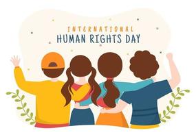 Human Rights Day Template Hand Drawn Flat Cartoon Illustration with Hands Raised Breaking Chains or Holding Hand Design vector