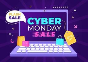 Cyber Monday Template Hand Drawn Cartoon Flat Background Illustration of Business Online Shopping with Big Discount Promo in the United States