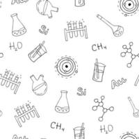 Clinical laboratory sciences doodle drawing pattern. Elements such as lab equipments, experiments etc are included. Hand drawn vector doodle illustrations isolated over white background.