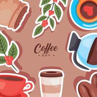 coffee day lettering in frame vector