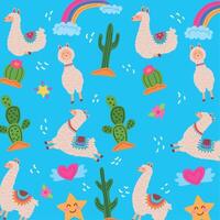 lindas llamas con cactus vector