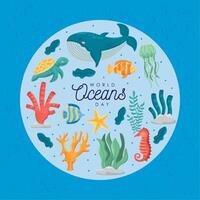 world oceans day circular frame vector