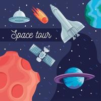 space outer lettering postcard vector