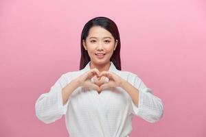 Portrait of young beautiful asian woman hands gesture in heart shape photo