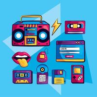 ten 90s nostalgia icons vector