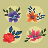 four flowers natural icons vector