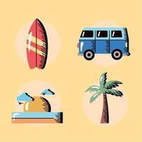 cuatro iconos de deportes de surf vector