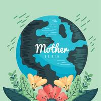 mother earth lettering postcard vector