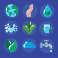 nueve iconos del día del agua vector