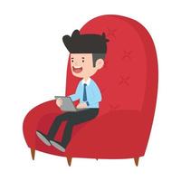 Businessman using computer in red chair vector