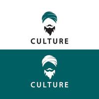 Turban Mustache India Indian logo design vector illustration. Logo of a man's face with a Beard and hat typical of the traditional Indian country.