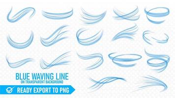 Blue Wavy Line Set, Ready Export to PNG File, Isolated and Easy to Edit. Vector Illustration