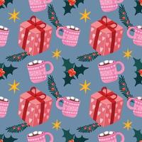 cute christmas items seamless pattern design for wrapping paper dark background vector