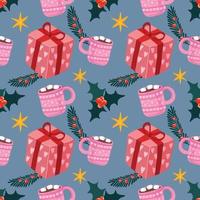 cute christmas items seamless pattern design for wrapping paper dark background vector