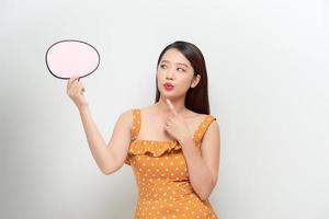 Retro Girl with Speech Bubble Making an Announcement photo
