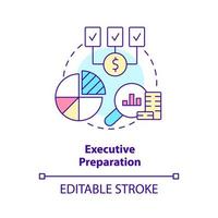 icono del concepto de preparación ejecutiva. presentar y defender el plan presupuestario. proceso de presupuestación idea abstracta ilustración de línea delgada. dibujo de contorno aislado. trazo editable. vector