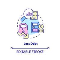 Less debt concept icon. Deficit accumulation. Balanced budget requirement abstract idea thin line illustration. Isolated outline drawing. Editable stroke. vector