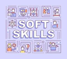 Soft skills word concepts purple banner. Negotiation and empathy abilities. Infographics with icons on color background. Isolated typography. Vector illustration with text.