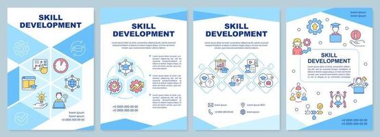 Skill development blue brochure template. Achieving career goals. Leaflet design with linear icons. 4 vector layouts for presentation, annual reports.