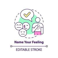 Name your feeling concept icon. Emotion understanding. Improving mental health abstract idea thin line illustration. Isolated outline drawing. Editable stroke. vector