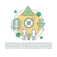 Children and parents camp article page vector template. Brochure, magazine, booklet design element with linear icons and text boxes. Print design. Concept illustrations with text space .. ..