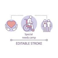 Special needs, handicap camp concept icon. Summer charity club, community idea thin line illustration. Social aid, assistance organisation. Vector isolated outline drawing. Editable stroke