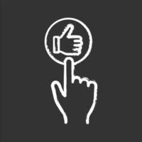 Like button click chalk icon. Thumbs up. Hand pushing button. Isolated vector chalkboard illustrations