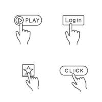 App buttons linear icons set. Click. Play, login, add to favorite. Thin line contour symbols. Isolated vector outline illustrations. Editable stroke