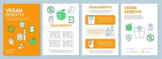 Vegetarian benefits brochure template layout. Vegan lifestyle advantages flyer, booklet print design with linear illustrations. Vector page layouts for magazines, annual reports, advertising posters