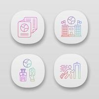 Immigration app icons set. Embassy and consulate building. Travel documents. Refugee, immigrant. Travelling abroad. UI UX user interface. Web or mobile applications. Vector isolated illustrations