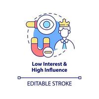 Low interest and high influence concept icon. Stakeholder mapping abstract idea thin line illustration. Isolated outline drawing. Editable stroke. vector