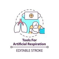 herramientas para el icono del concepto de respiración artificial. primeros auxilios en problemas respiratorios idea abstracta ilustración de línea delgada. dibujo de contorno aislado. trazo editable. vector