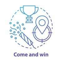 Come and win blue gradient concept icon. Victory idea thin line illustration. Game winner award. Success, accomplishment and triumph. Goal, target achieving. Vector isolated outline drawing