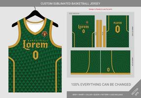 plantilla de jersey de baloncesto verde y dorado con patrón de triángulo vector