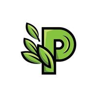 letra p hoja ecología naturaleza logo vector