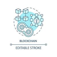 icono de concepto turquesa de blockchain. Ilustración de línea delgada de idea abstracta de habilidad independiente que paga más. datos encriptados. dibujo de contorno aislado. trazo editable. vector