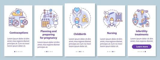 Pregnancy planning and prenatal care onboarding mobile app page screen with linear concepts. Women healthcare. Walkthrough steps graphic instructions. UX, UI, GUI vector template with illustrations