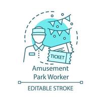 Amusement park worker concept icon. Summer part time job idea thin line illustration. Theme park personnel. Isolated vector chalkboard illustration Vector isolated outline drawing. Editable stroke