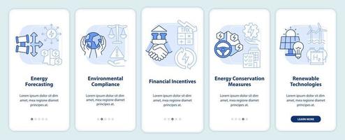 pantalla de aplicación móvil de incorporación de luz azul de planificación de energía eficiente. tutorial 5 pasos páginas de instrucciones gráficas con conceptos lineales. interfaz de usuario, ux, plantilla de interfaz gráfica de usuario. vector