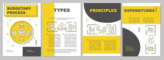 Government budgeting yellow brochure template. Financial plan. Leaflet design with linear icons. 4 vector layouts for presentation, annual reports.