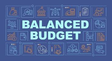 Balanced budget word concepts blue banner. Financial planning. Infographics with icons on color background. Isolated typography. Vector illustration with text.