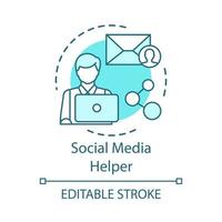 Social media helper concept icon. Users support operator, consultant idea thin line illustration. Customer service. SMM manager, digital marketer. Vector isolated outline drawing. Editable stroke