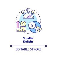 Smaller deficits concept icon. Avoid shortfall. Balanced budget requirement abstract idea thin line illustration. Isolated outline drawing. Editable stroke. vector